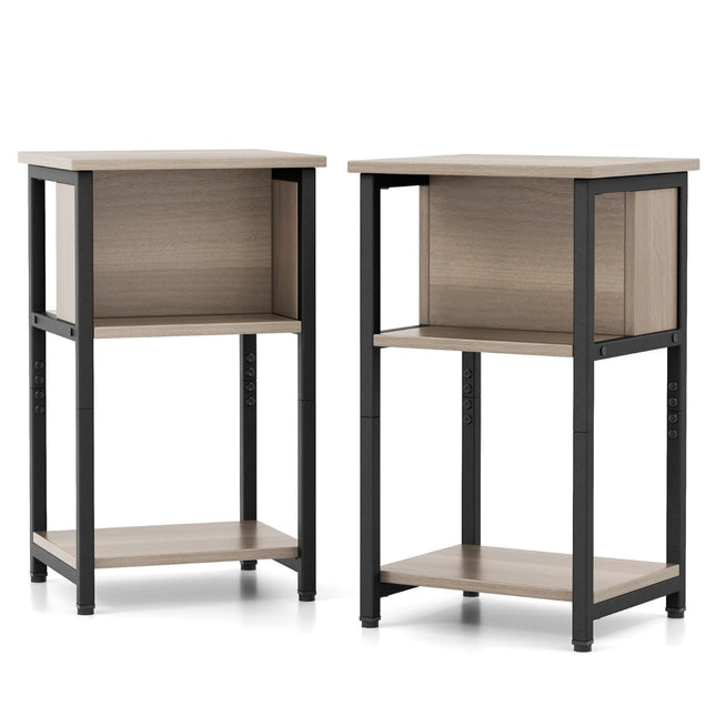 2-Piece Nightstand Set with Shelves & Adjustable Feet