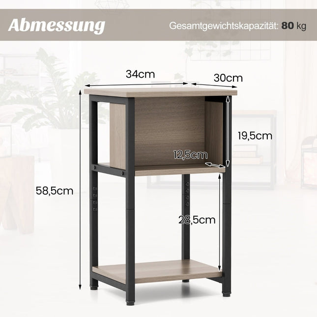 2-Piece Nightstand Set with Shelves & Adjustable Feet