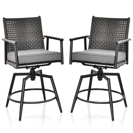 2-Piece Outdoor Bar Stool Set, Black, 360 Swivel Seat