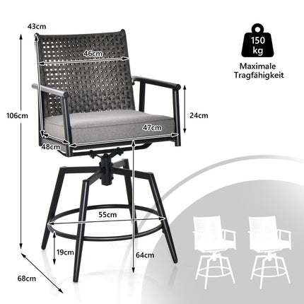 2-Piece Outdoor Bar Stool Set, Black, 360 Swivel Seat