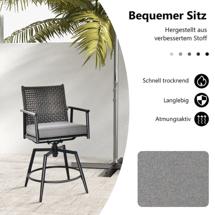 2-Piece Outdoor Bar Stool Set, Black, 360 Swivel Seat