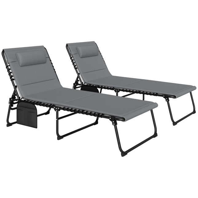 2-Piece Outdoor Sun Lounger Set, Adjustable Steel Frame