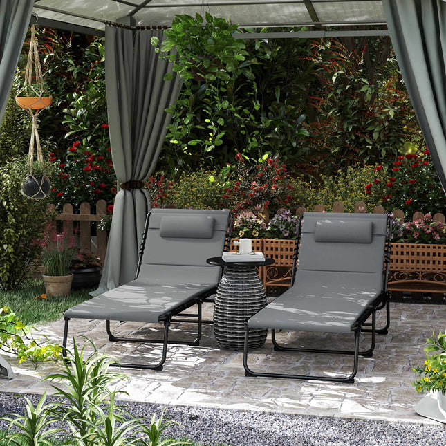 2-Piece Outdoor Sun Lounger Set, Adjustable Steel Frame