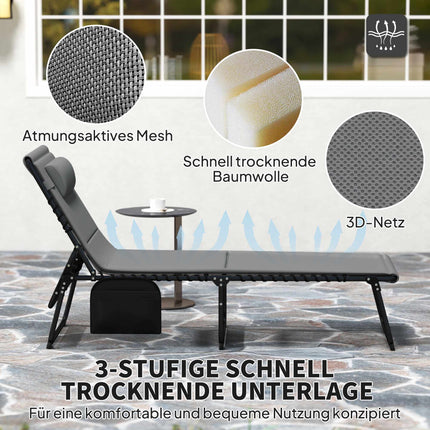 2-Piece Outdoor Sun Lounger Set, Adjustable Steel Frame