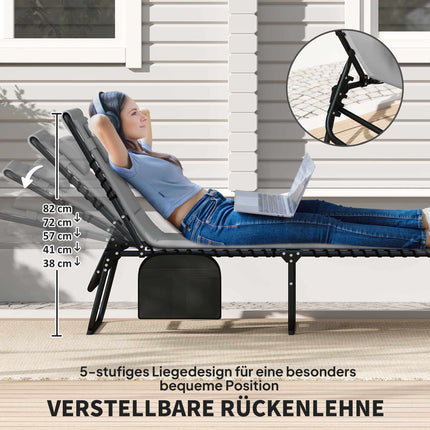 2-Piece Outdoor Sun Lounger Set, Adjustable Steel Frame