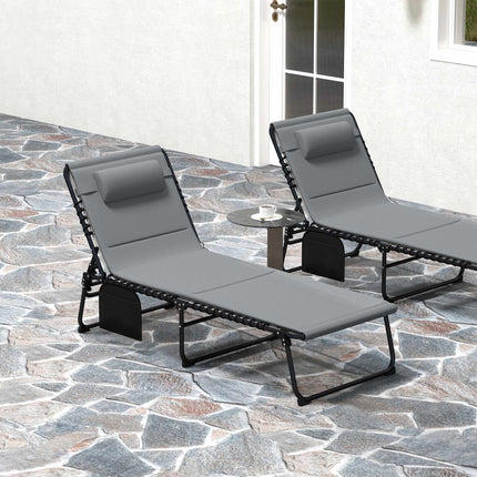 2-Piece Outdoor Sun Lounger Set, Adjustable Steel Frame