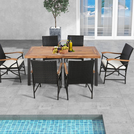 2-Piece PE Rattan Patio Chairs with Cushions and Armrests
