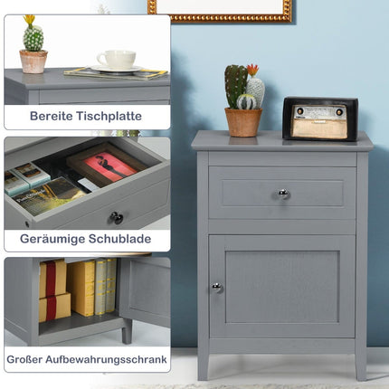 2-Piece Pine Wood Nightstand Set with Drawer & Door