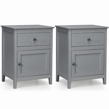 2-Piece Pine Wood Nightstand Set with Drawer & Door