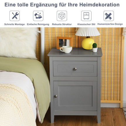 2-Piece Pine Wood Nightstand Set with Drawer & Door