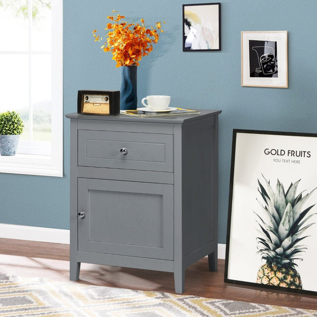 2-Piece Pine Wood Nightstand Set with Drawer & Door