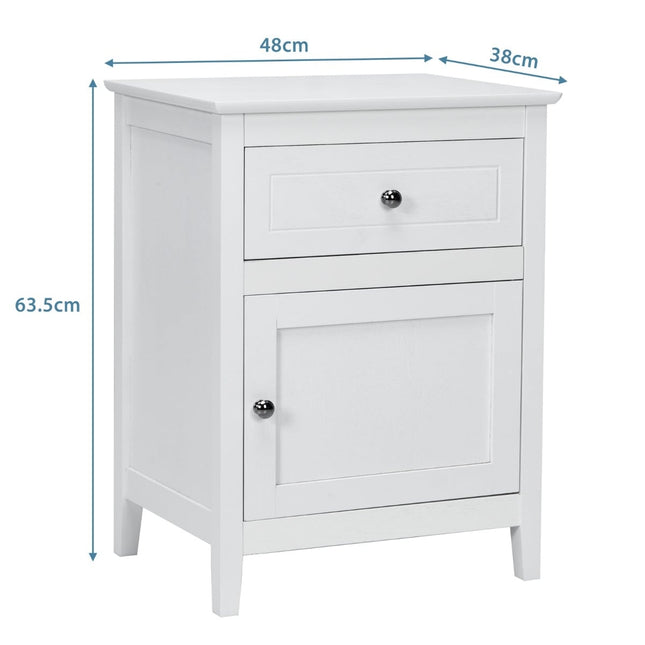 2-Piece Pine Wood Nightstand Set with Drawer and Door