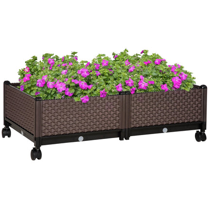 Raised garden bed with wheels - 2-piece plastic set, brown