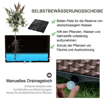 Raised garden bed with wheels - 2-piece plastic set, brown