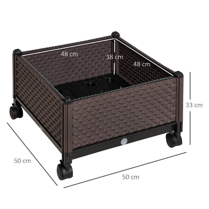 Raised garden bed with wheels - 2-piece plastic set, brown