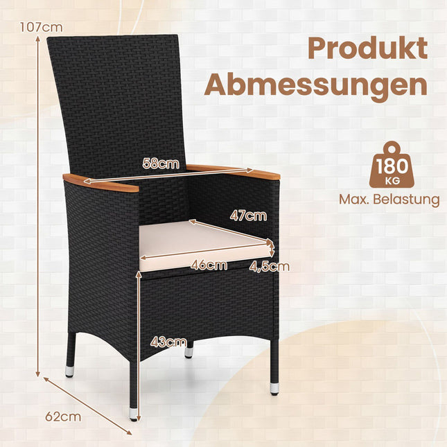 2-Piece Rattan Garden Chairs with Cushions, Beige, 180kg Capacity
