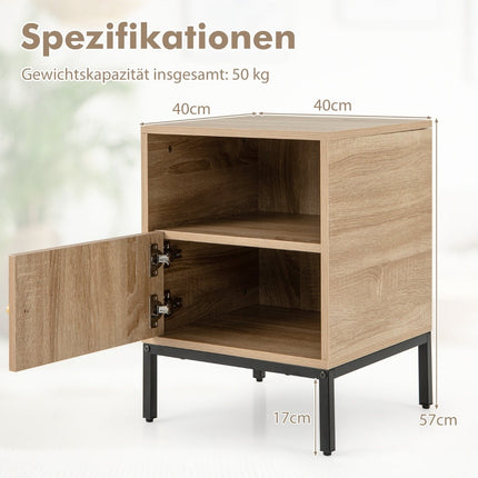 2-Piece Rattan Nightstand Set with Shelf & Cabinet