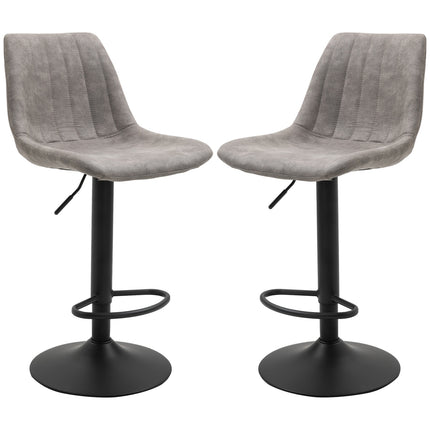 2-Piece Retro Bar Stools, Grey Microfiber, Adjustable Height