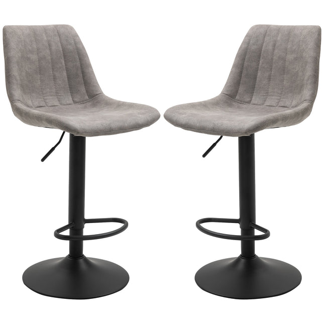 2-Piece Retro Bar Stools, Grey Microfiber, Adjustable Height
