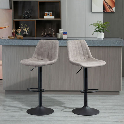 2-Piece Retro Bar Stools, Grey Microfiber, Adjustable Height