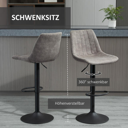 2-Piece Retro Bar Stools, Grey Microfiber, Adjustable Height