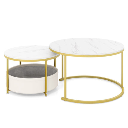 2-Piece Round Coffee Table Set with Storage Basket