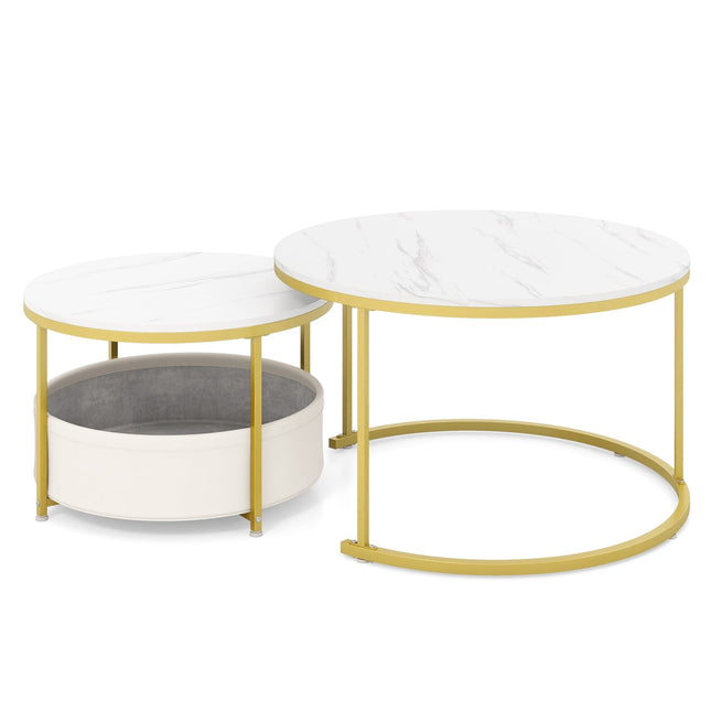 2-Piece Round Coffee Table Set with Storage Basket