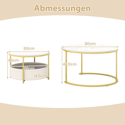 2-Piece Round Coffee Table Set with Storage Basket