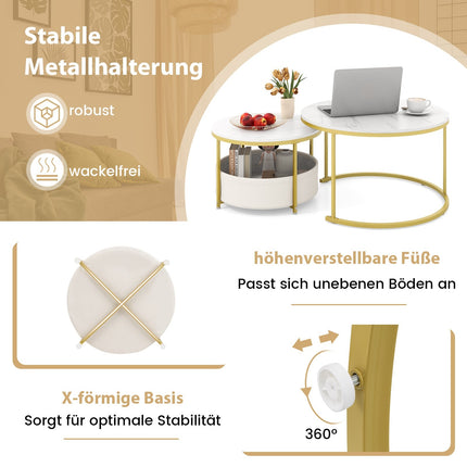 2-Piece Round Coffee Table Set with Storage Basket