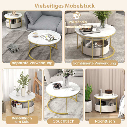 2-Piece Round Coffee Table Set with Storage Basket