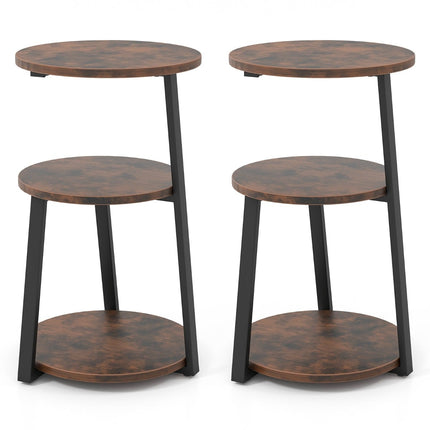 2-Piece Round Metal Frame Side Tables with Adjustable Feet