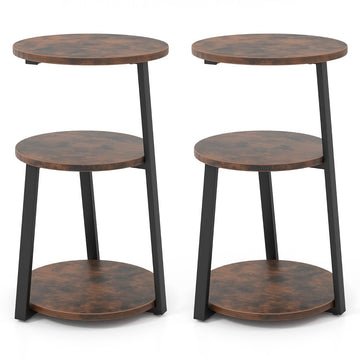 2-Piece Round Metal Frame Side Tables with Adjustable Feet