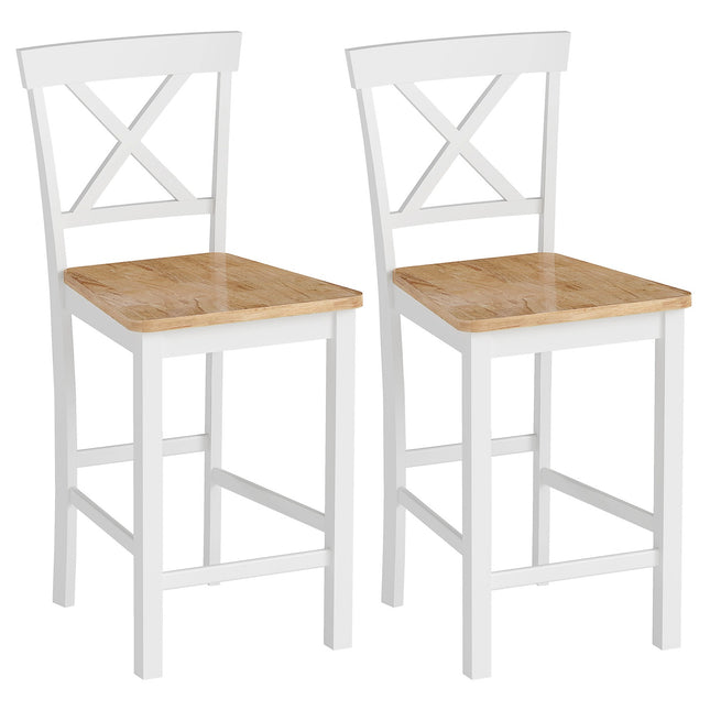 2-Piece Rubberwood Bar Stools, Oak & White, 60 cm Seat