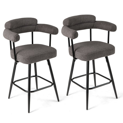 2-Piece Set Swivel Bar Stools, Padded, 360 Rotation, Gray