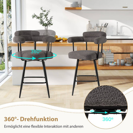 2-Piece Set Swivel Bar Stools, Padded, 360 Rotation, Gray