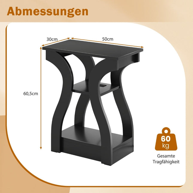 2-Piece Side Table Set with Charging Station, Black