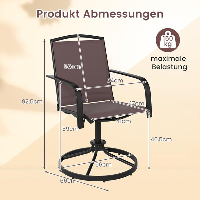 2-Piece Swivel Patio Chairs, Quick-Dry Fabric, Brown