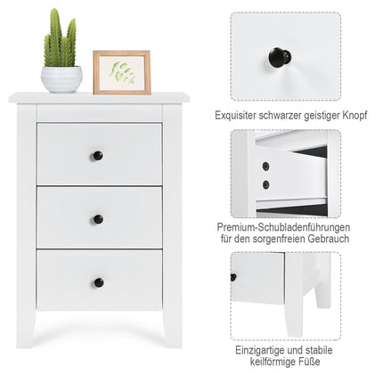 2-Piece White Nightstand Set with 3 Drawers, 46x37x65 cm