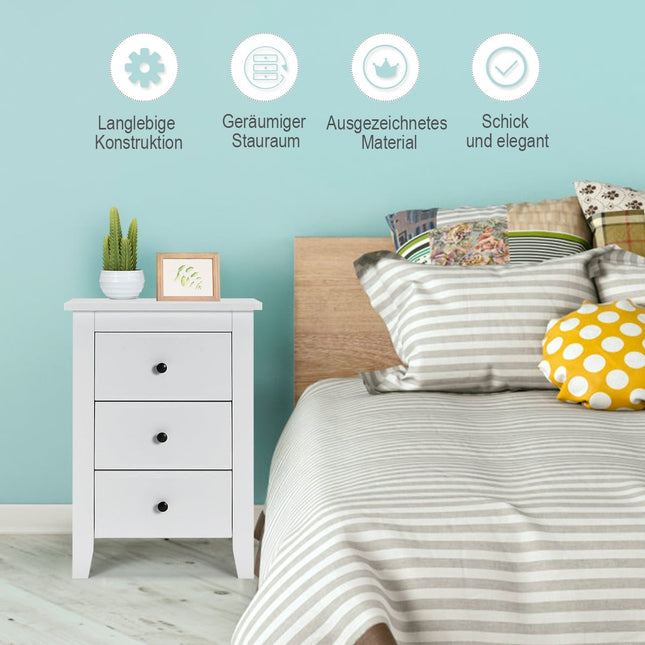 2-Piece White Nightstand Set with 3 Drawers, 46x37x65 cm