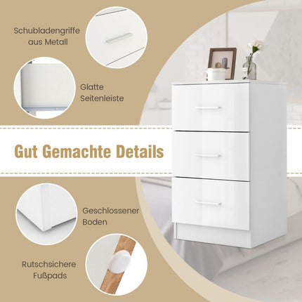 2-Piece White Nightstand Set with 3 Drawers, 66.5 cm
