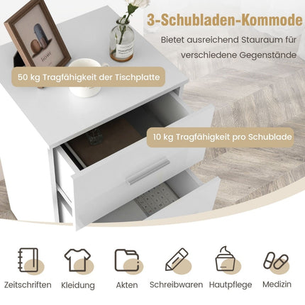 2-Piece White Nightstand Set with 3 Drawers, 66.5 cm
