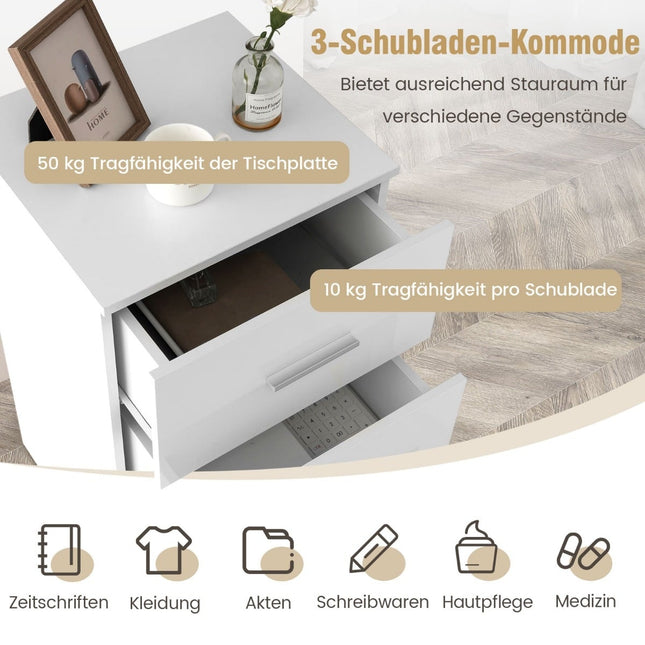 2-Piece White Nightstand Set with 3 Drawers, 66.5 cm