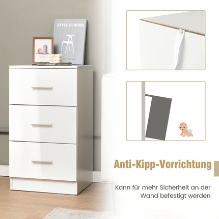 2-Piece White Nightstand Set with 3 Drawers, 66.5 cm