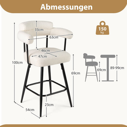 2-Piece White Swivel Bar Stools, 360 Rotating Seats