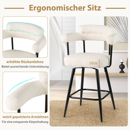 2-Piece White Swivel Bar Stools, 360 Rotating Seats