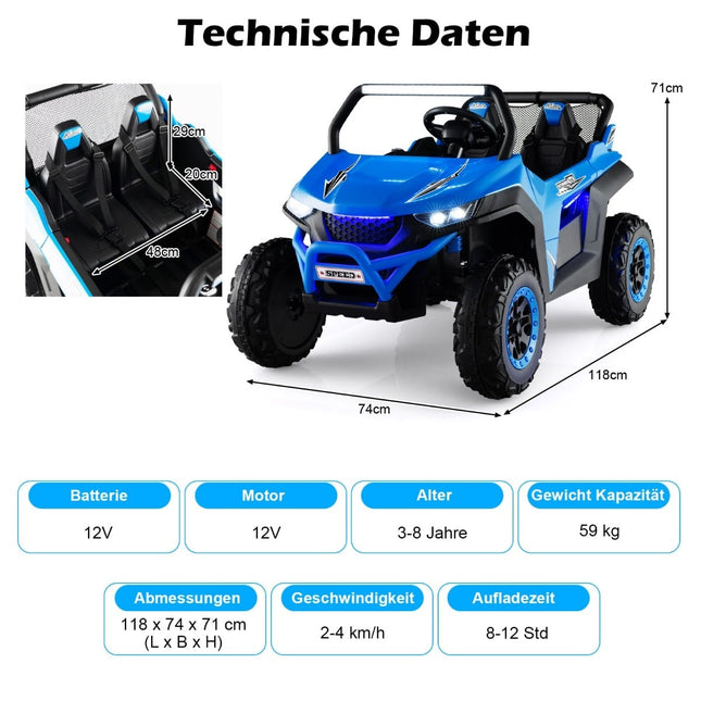 2-Seater 12V Kids Ride-On Car with Music & Lights