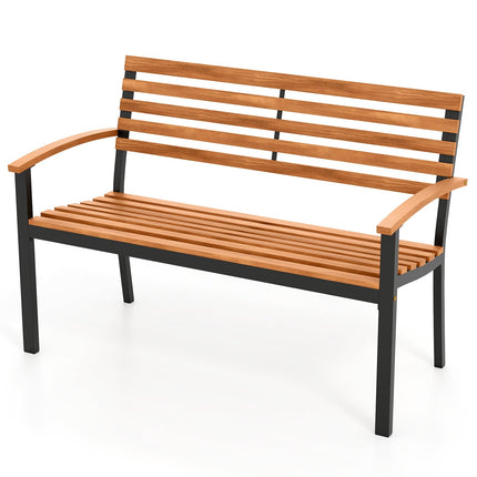 2-Seater Acacia Wood Garden Bench with Armrests