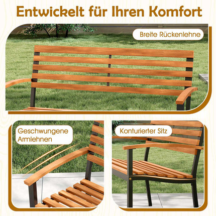 2-Seater Acacia Wood Garden Bench with Armrests