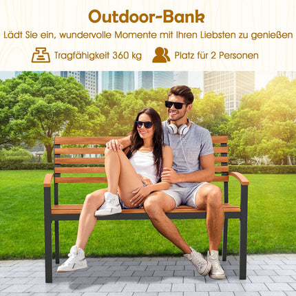 2-Seater Acacia Wood Garden Bench with Armrests