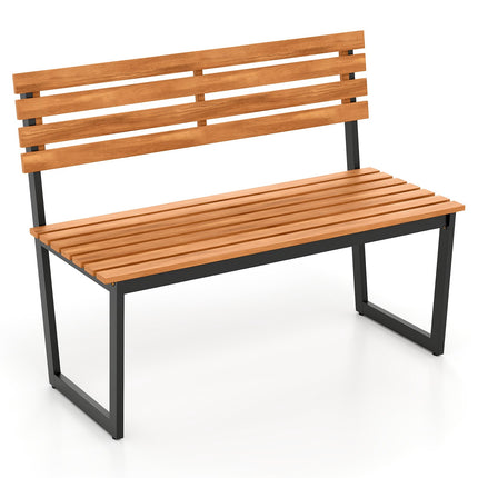 2-Seater Acacia Wood Garden Bench with Metal Frame